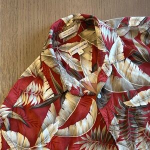 Pierre Cardin Hawaiian Shirt Mens L Red Tropical All Over Print Rayon Camp Aloha
